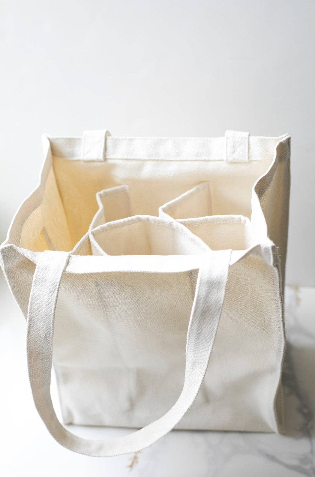 Reusable Bottle Carrier - Canvas Tote Bag With Dividers