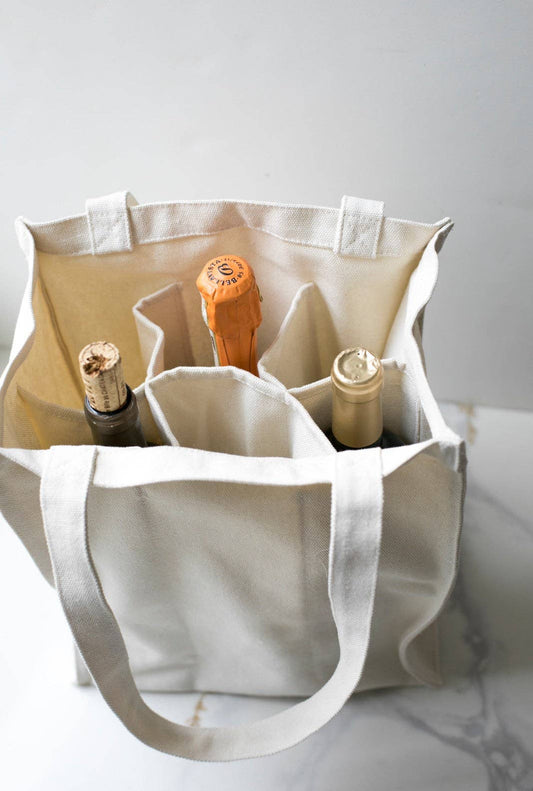 Reusable Bottle Carrier - Canvas Tote Bag With Dividers